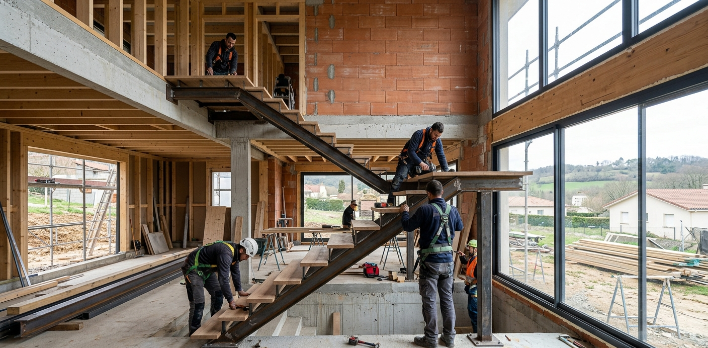 Tout savoir sur la pose d&rsquo;escalier : préparation, délais et précautions